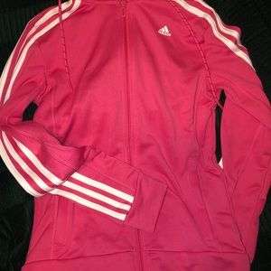 Pink and white adidas full zip sweater